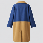 Lang Colorblock Frakke til Damer - Dobbeltradet, Denimlook Paneler