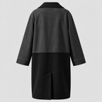 Lang Colorblock Frakke til Damer - Dobbeltradet, Denimlook Paneler