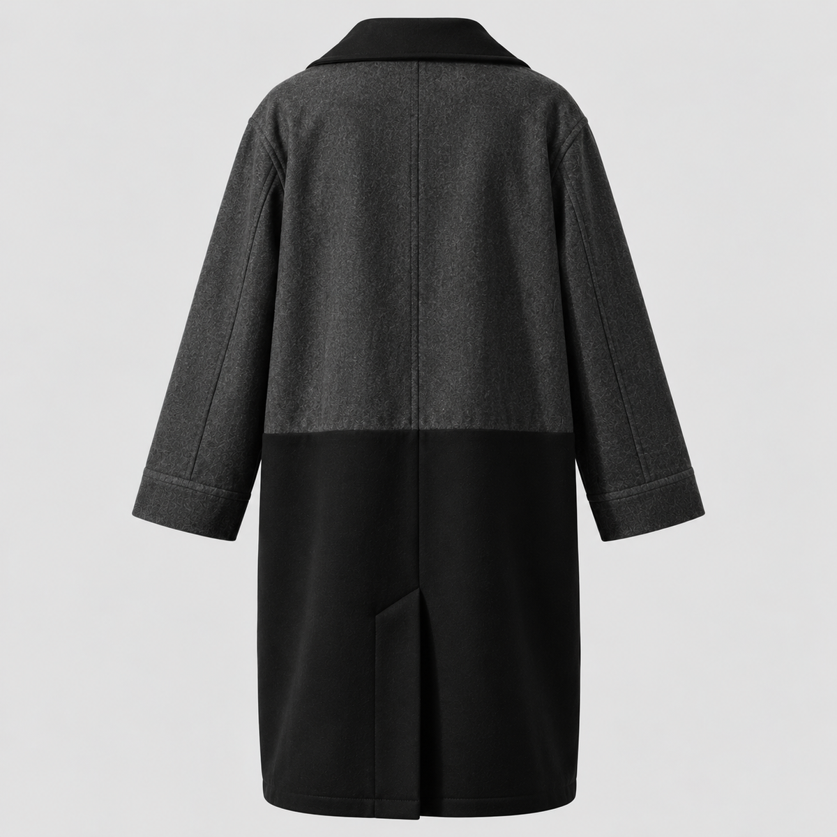 Lang Colorblock Frakke til Damer - Dobbeltradet, Denimlook Paneler