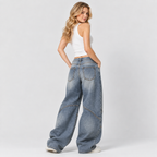 Ekstra Vide Jeans – Ribbet Talje Distressed Denim