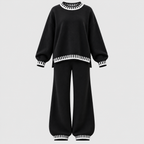 Matchende Strikket Sæt til Damer - Sweater med Rund Hals, Brede Bukser
