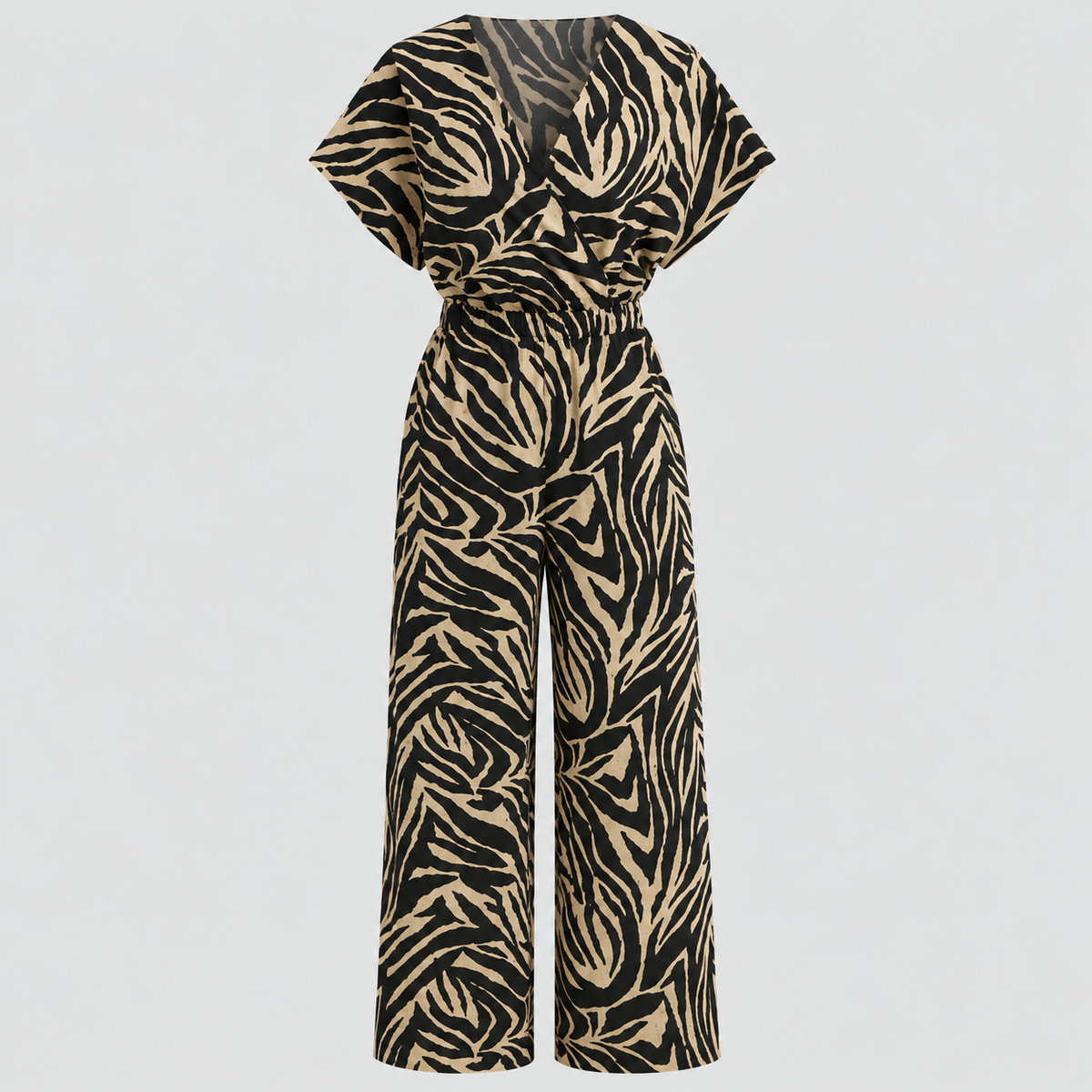 Panterprint Jumpsuit til Damer - Wrap V-Hals med Brede Ben