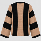 Stribet Sweater til Damer - Tan og Sort Blokstribet Strik