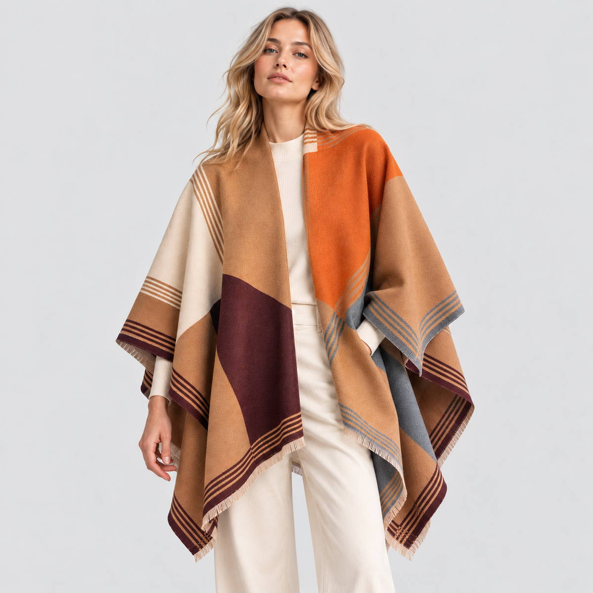 Oversized Ternet Sjal til Damer - Colorblock Vintersjal