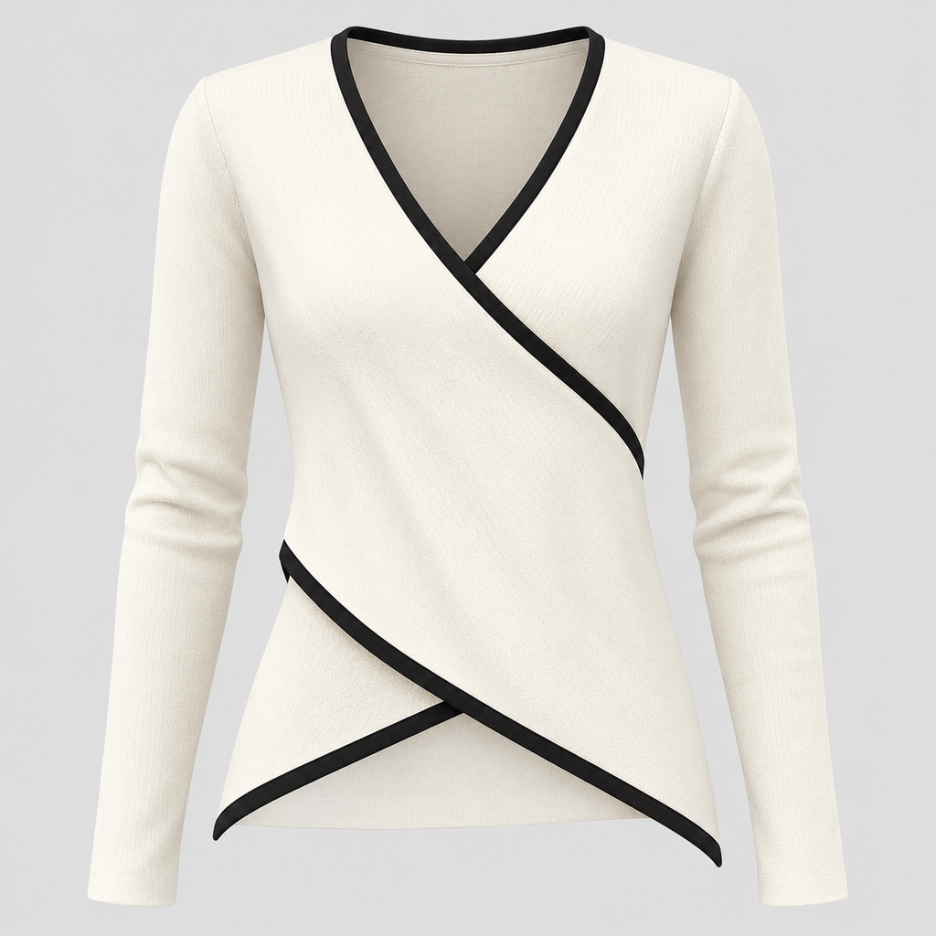 Wrap Sweater til Damer - V-Hals med Kontrastkant