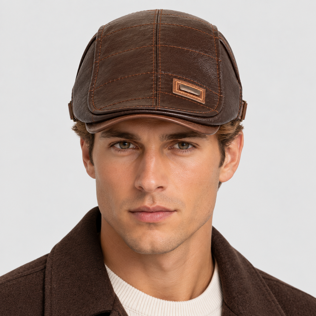 Herre Læder Flatcap – Retro Struktureret Kørekasket