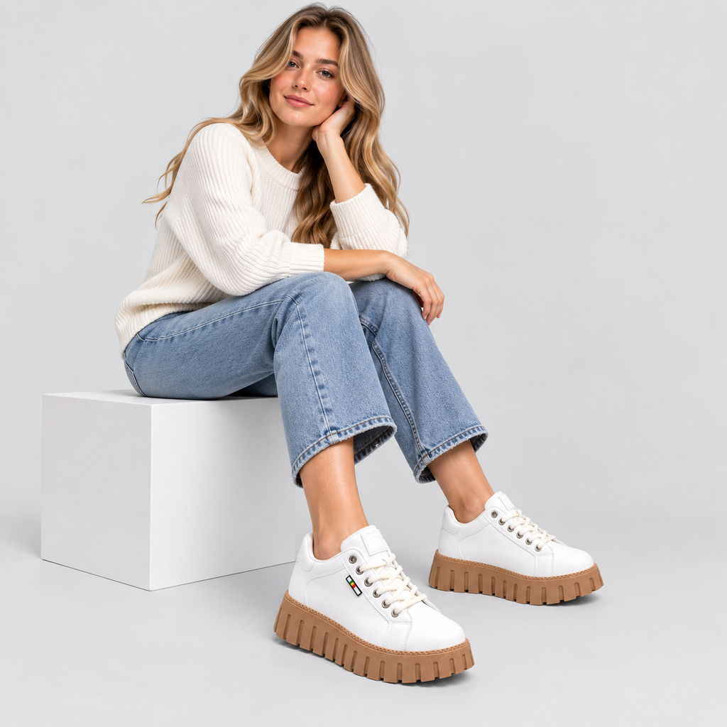 Lædersneakers med Platformssål - Skridsikker Sål i Tre Farver