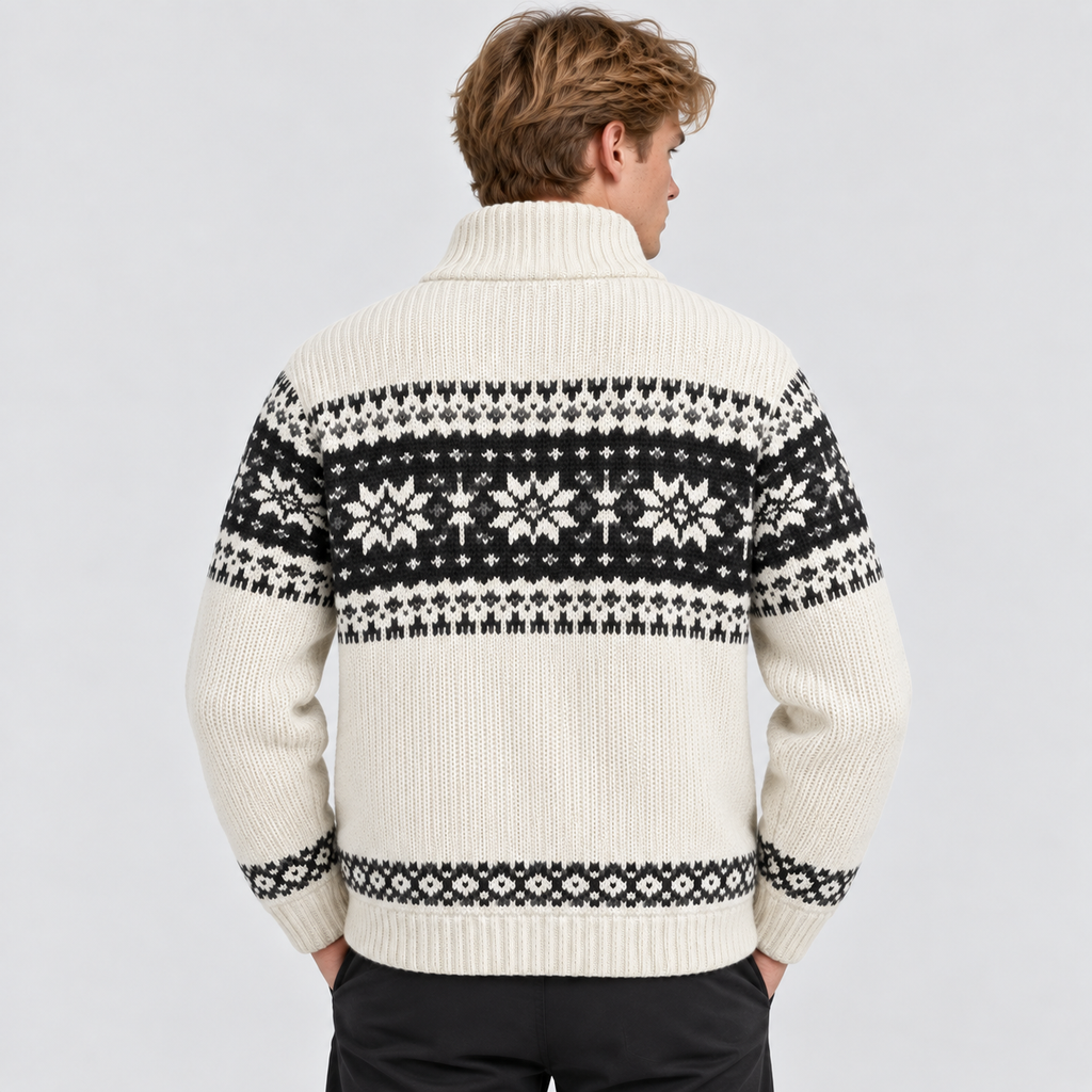 Herre Nordisk Mønstret Lynlåstrøje – Fair Isle Strikjakke