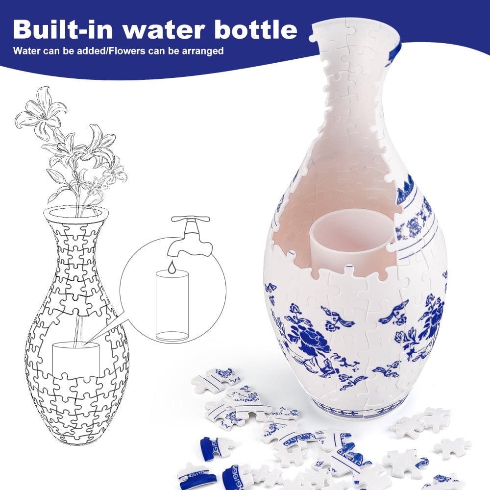 3D Puzzle Vase – EcoBloom, Dekorativ Blomstervase med Aftagelig Vandbeholder