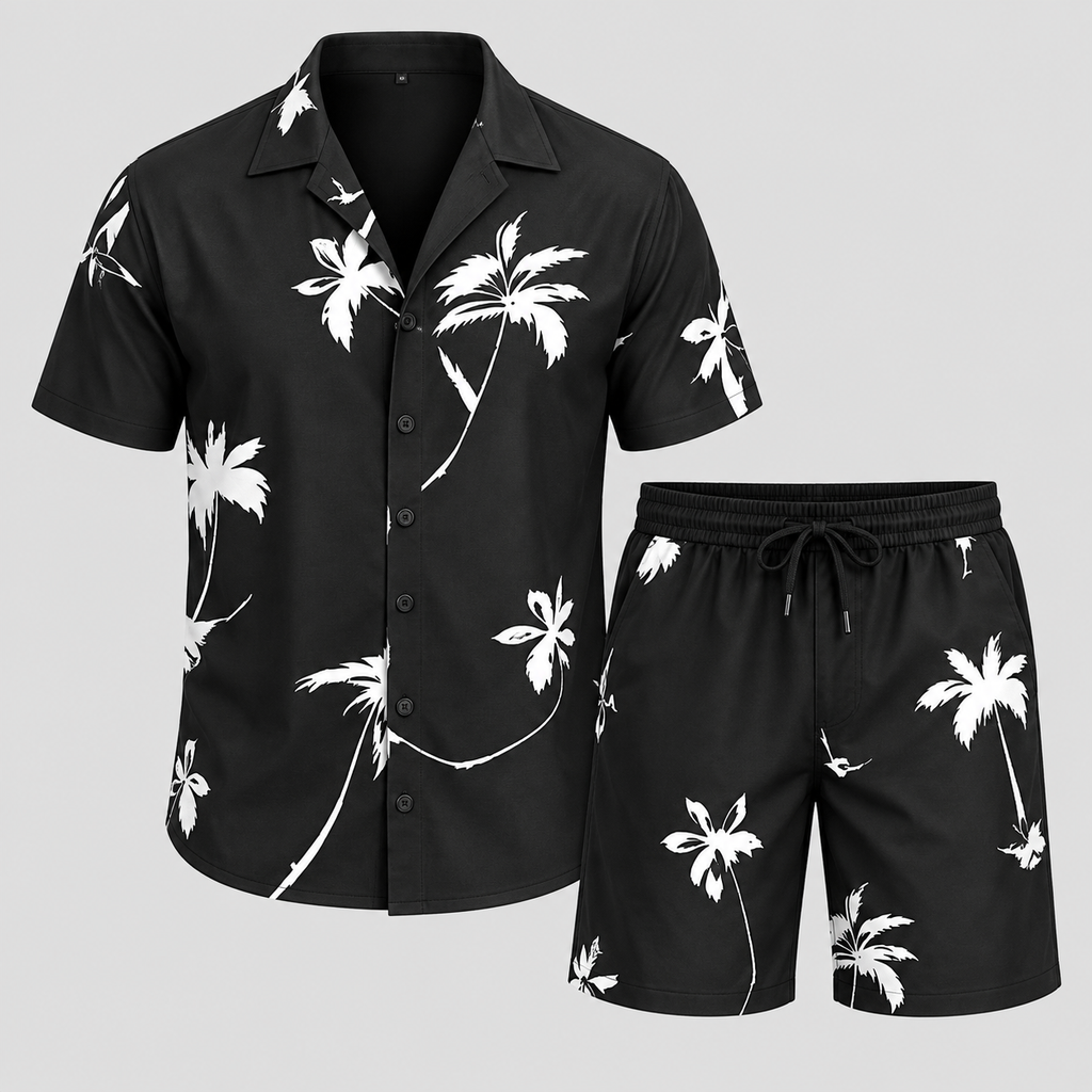 Herre Tropisk Print Skjorte- og Shortssæt – Sommer Matchende Sæt