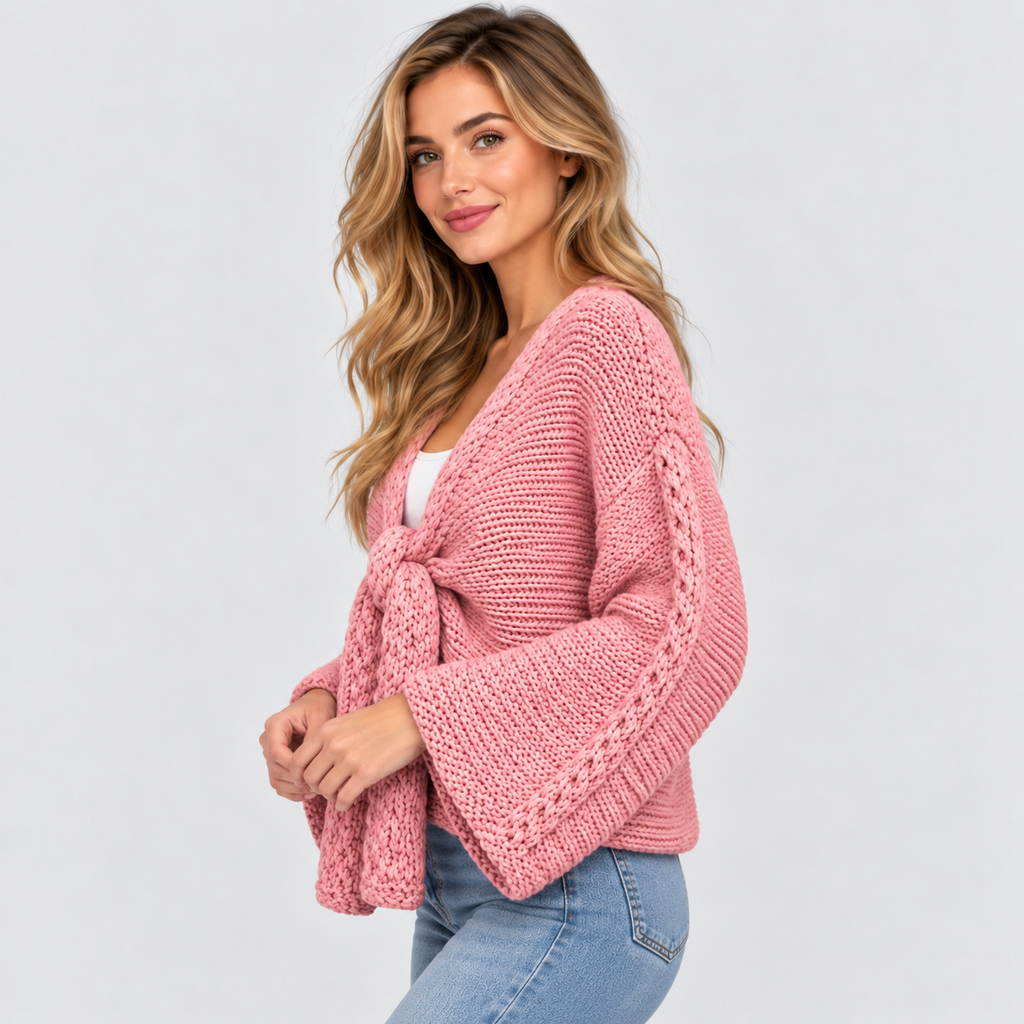 Luvet Cardigan til Damer - Åben Front, Oversized Strik