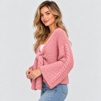 Luvet Cardigan til Damer - Åben Front, Oversized Strik