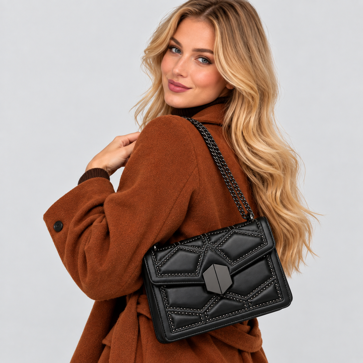 Quiltet Crossbodytaske med Kæderem - Kunstlæder med Tre Rum