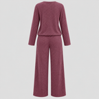 Dame Ribbet Loungesæt – Langærmet Vide Bukser Loungewear