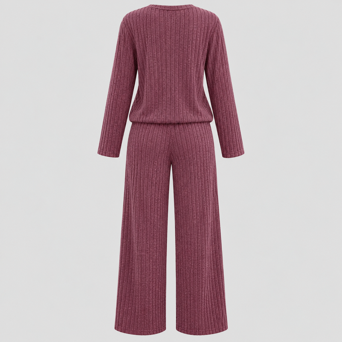 Dame Ribbet Loungesæt – Langærmet Vide Bukser Loungewear