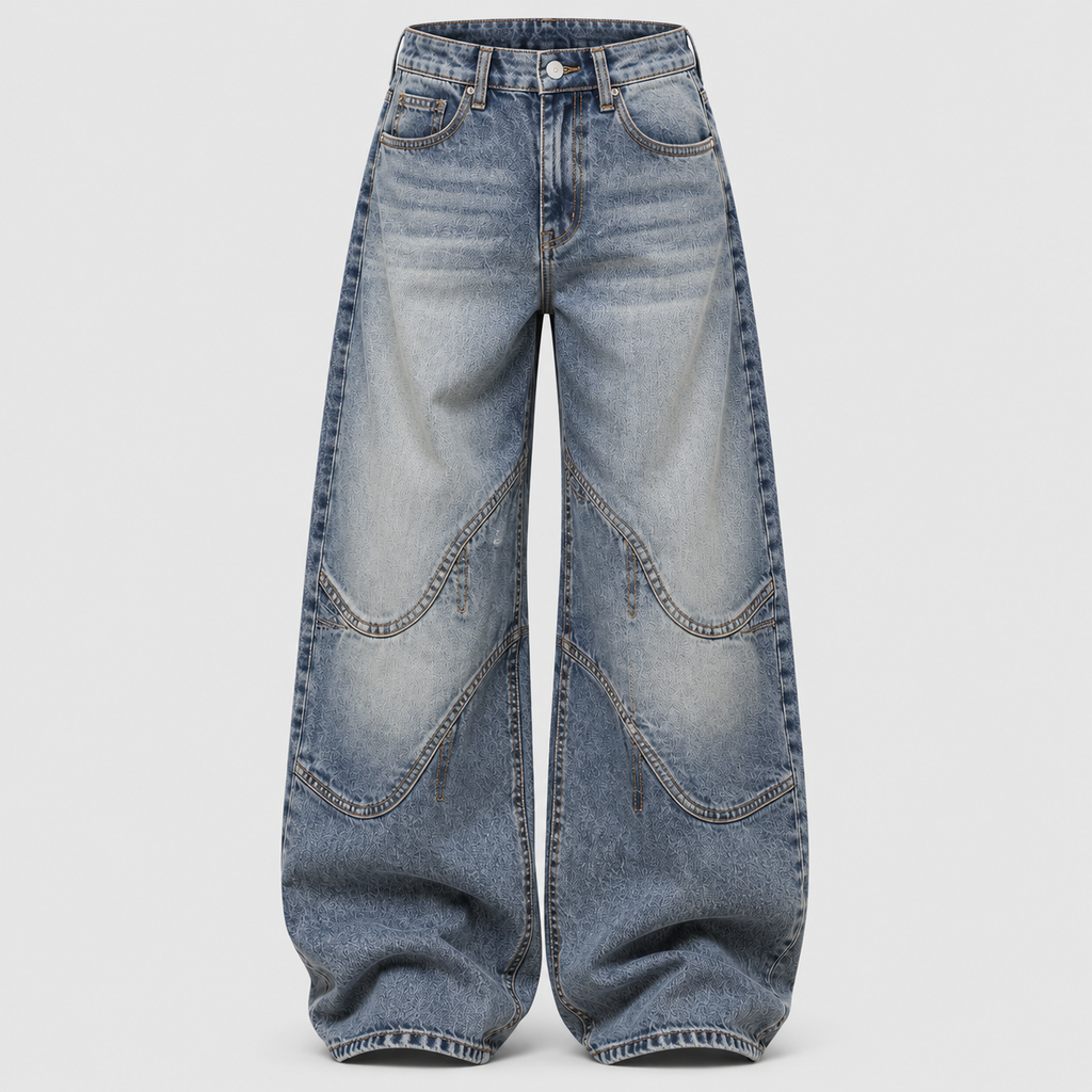 Ekstra Vide Jeans – Ribbet Talje Distressed Denim