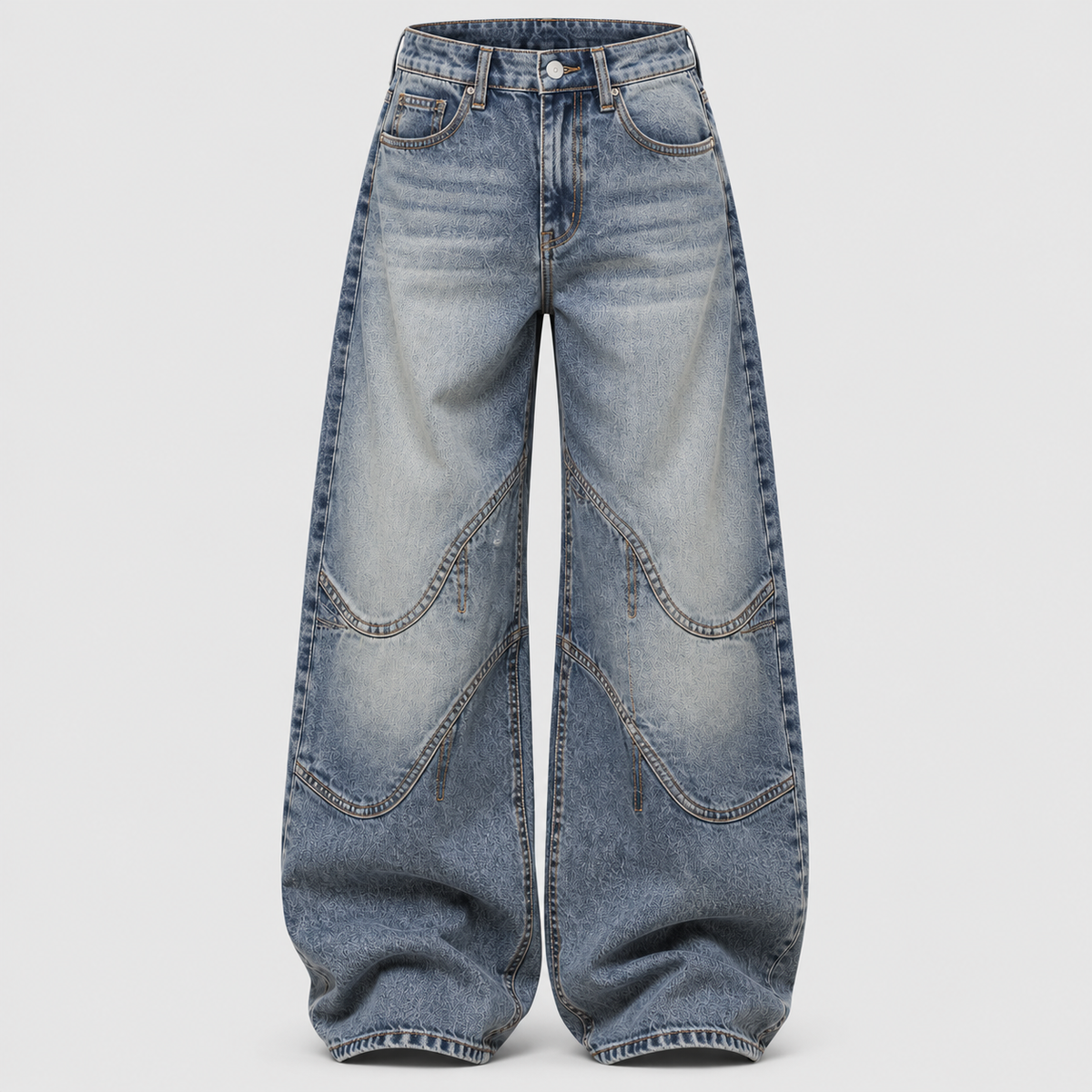 Ekstra Vide Jeans – Ribbet Talje Distressed Denim