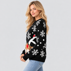 Julesweater med Rensdyr til Damer - Snefnugsprint, Sort Strik