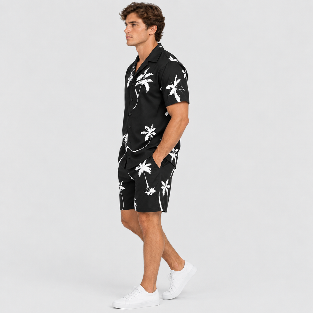 Herre Tropisk Print Skjorte- og Shortssæt – Sommer Matchende Sæt
