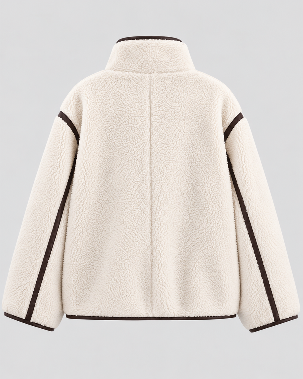 Sherpa-Stil Jakke til Damer - Toggle-Lukning, Mørk Kantning, Ståkrave