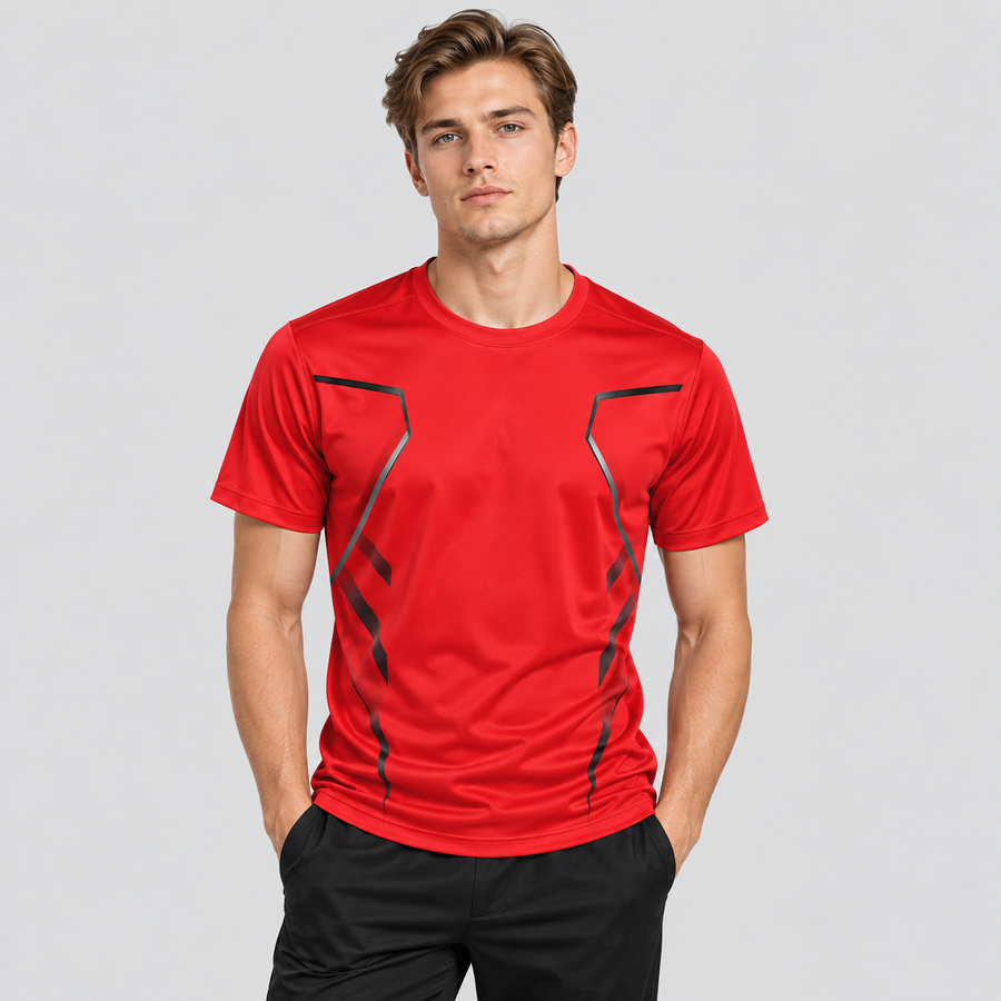 Herre Sports T-shirt – Kontrast Piping Rundhals