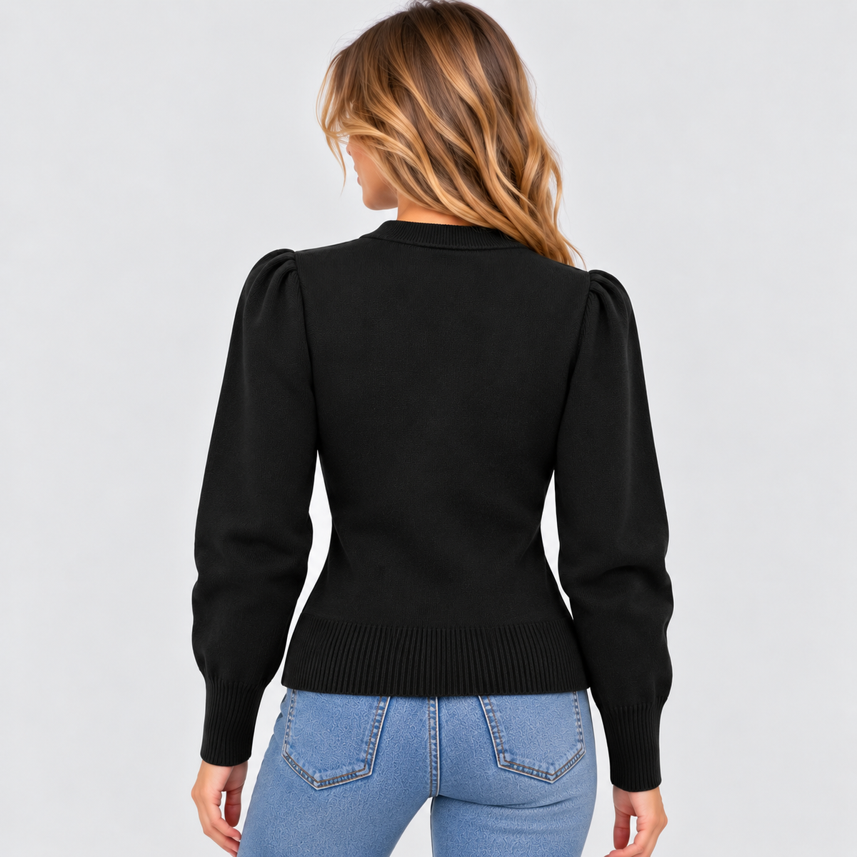 Cropped Strikket Cardigan til Damer - Guldknapper Foran, V-Hals