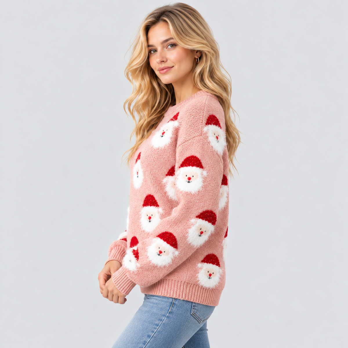 Julesweater med Julemandsprint til Damer - Oversized Strik
