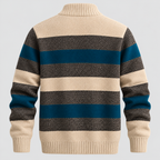 Stribet Sweater med Kort Lynlås til Herrer - Ribbede Manchetter og Kant