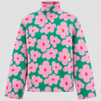 Blomsterprintet Rullekravesweater - Strikket i Pink og Grøn