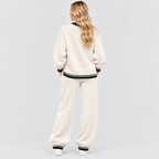 Matchende Strikket Sæt til Damer - Sweater med Rund Hals, Brede Bukser