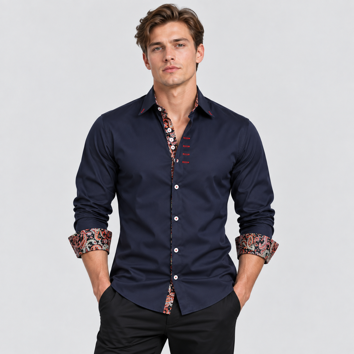 Kontrastdetalje Skjorte - Slim Fit Paisley Detalje