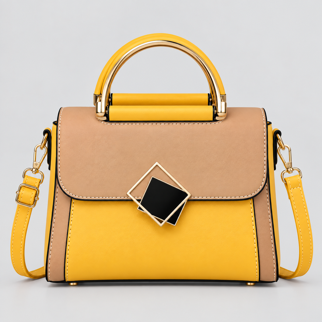Colorblock Håndtaske til Damer - Skuldertaske med Geometrisk Spænde
