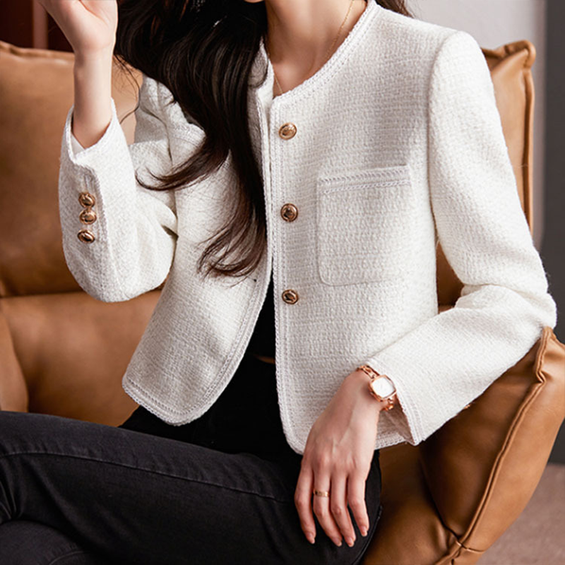 Kort tweed blazer med knapper dame