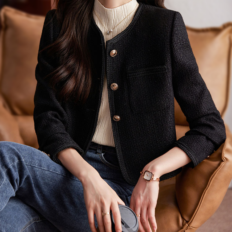 Kort tweed blazer med knapper dame