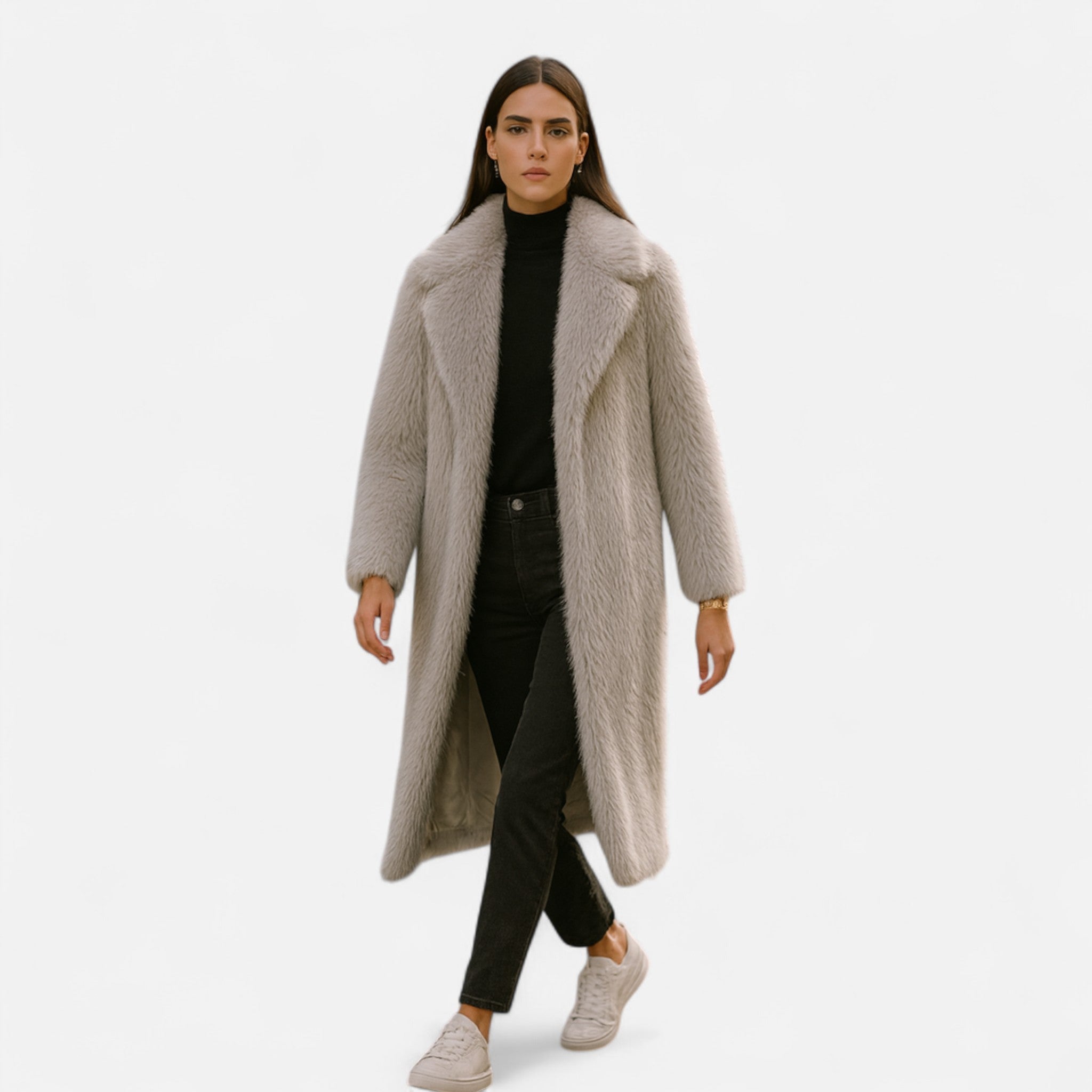 Lang Faux Fur-Frakke til Kvinder – Luksus & Varm Komfort
