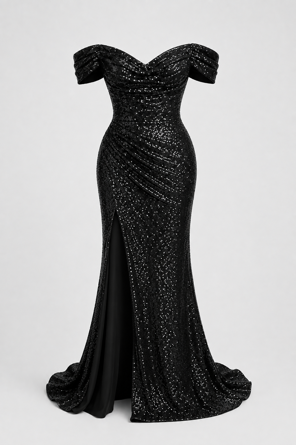 Dame Pailletkjole – Off-Shoulder, Figursyet, Benslids
