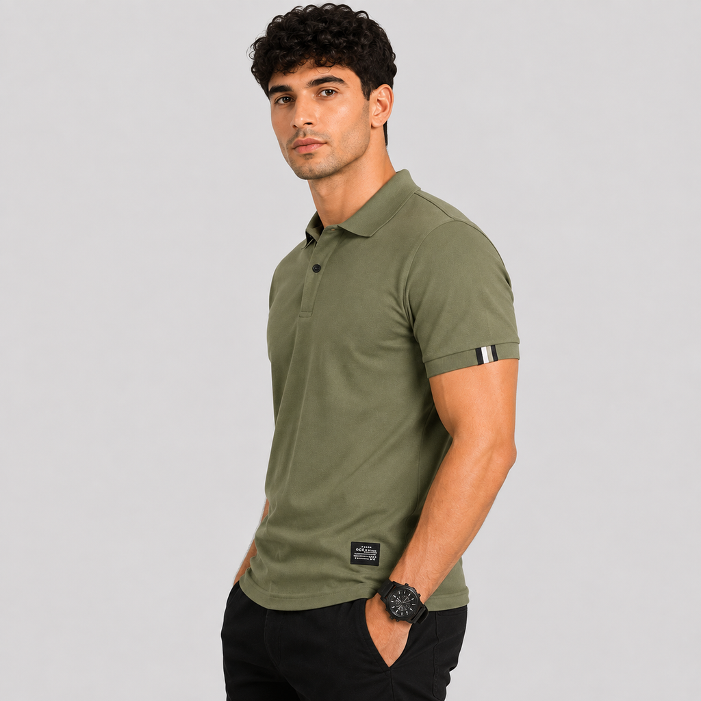 Herre Poloshirt i Bomuldsblanding – Slim Fit, Stretchmateriale