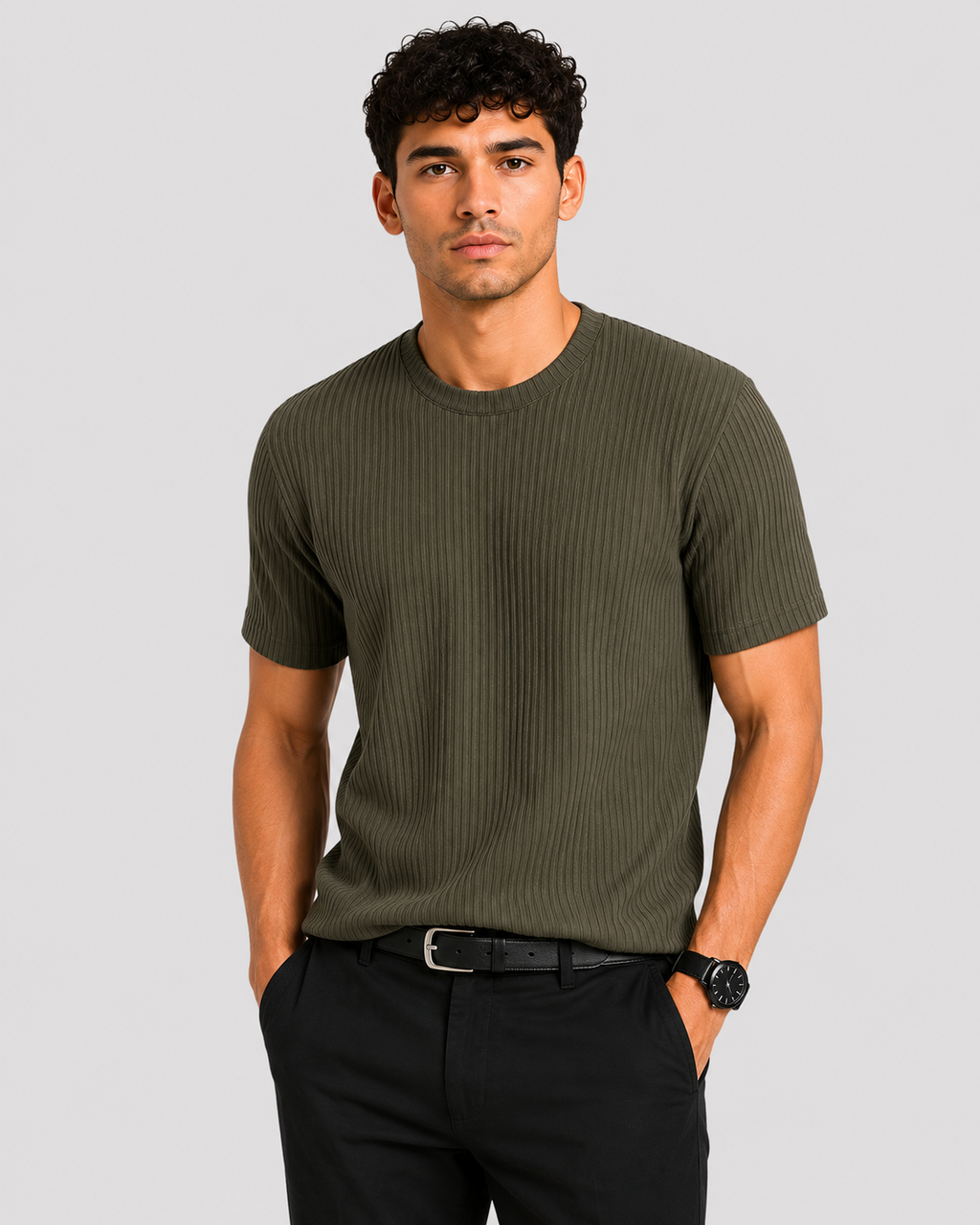 Herre Ribbet T-Shirt – Bomuldsblanding, Kort Ærme