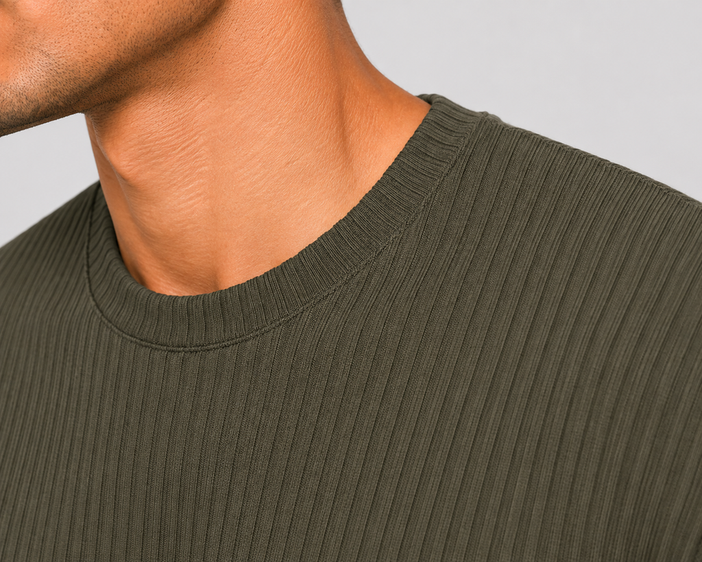 Herre Ribbet T-Shirt – Bomuldsblanding, Kort Ærme