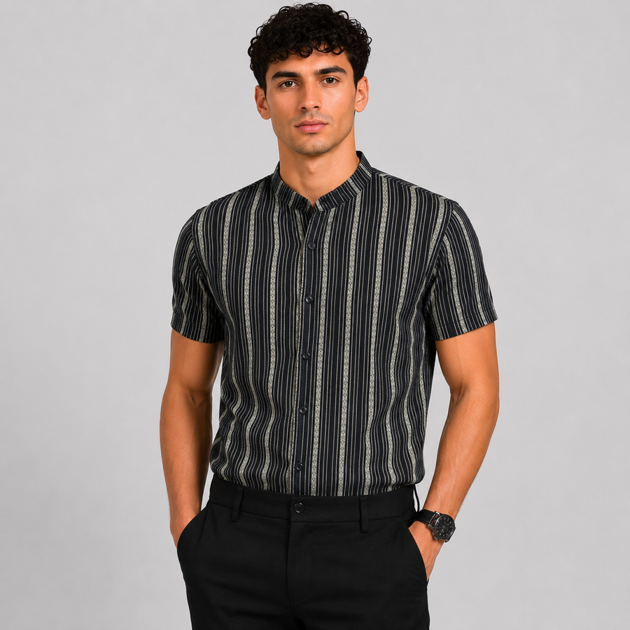 Herre Stribet Skjorte – Bomuldsblanding, Smart Casual