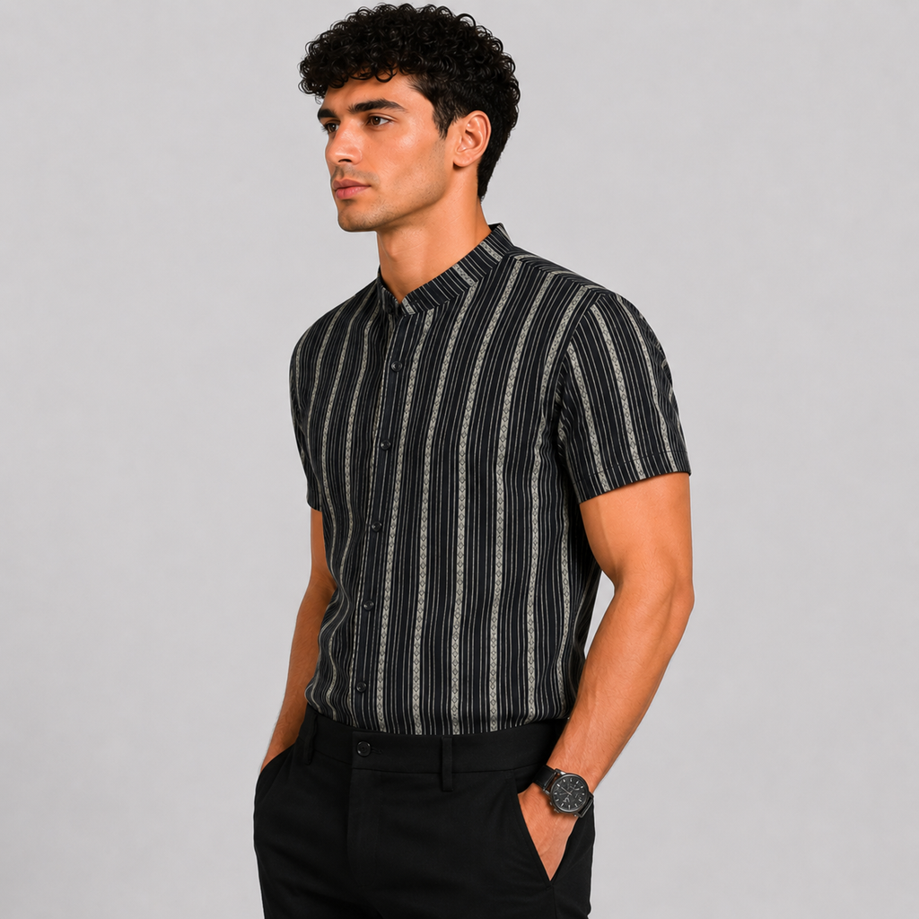 Herre Stribet Skjorte – Bomuldsblanding, Smart Casual