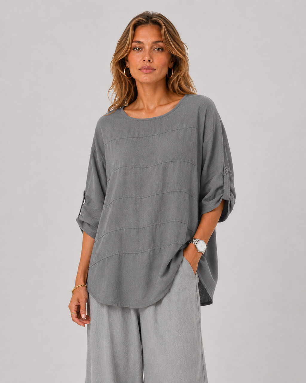 Dame Bluse I 100% Bomuld – Løs Pasform, Broderidetaljer