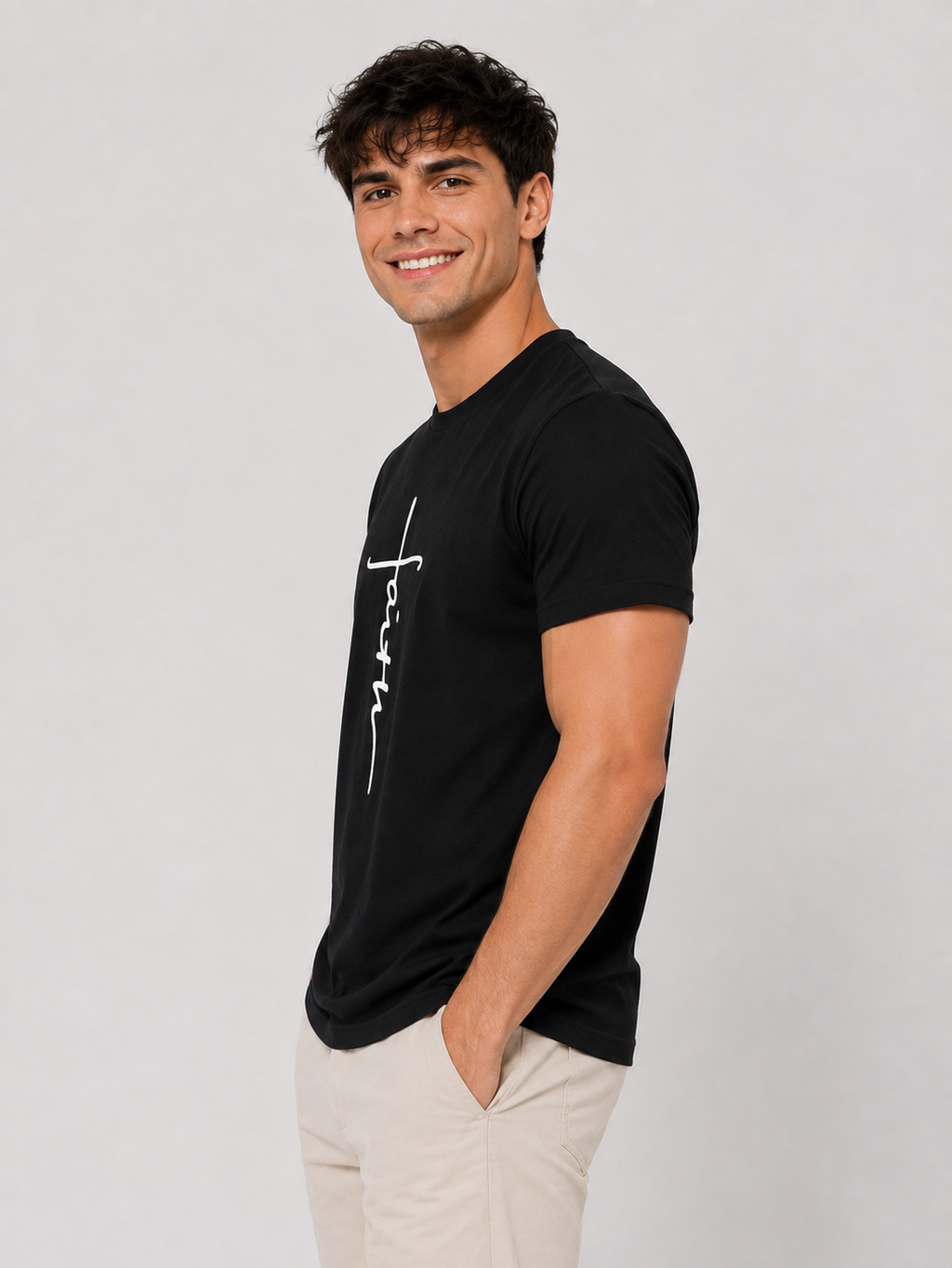 Herre T-Shirt Med Korsmotiv – Relaxed Fit, Kort Ærme
