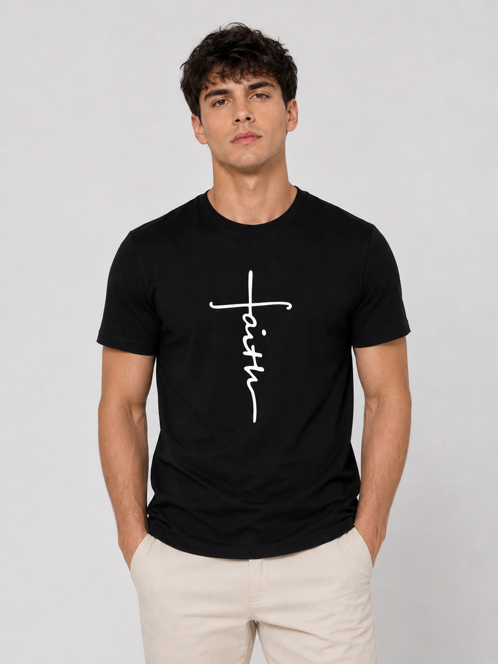 Herre T-Shirt Med Korsmotiv – Relaxed Fit, Kort Ærme