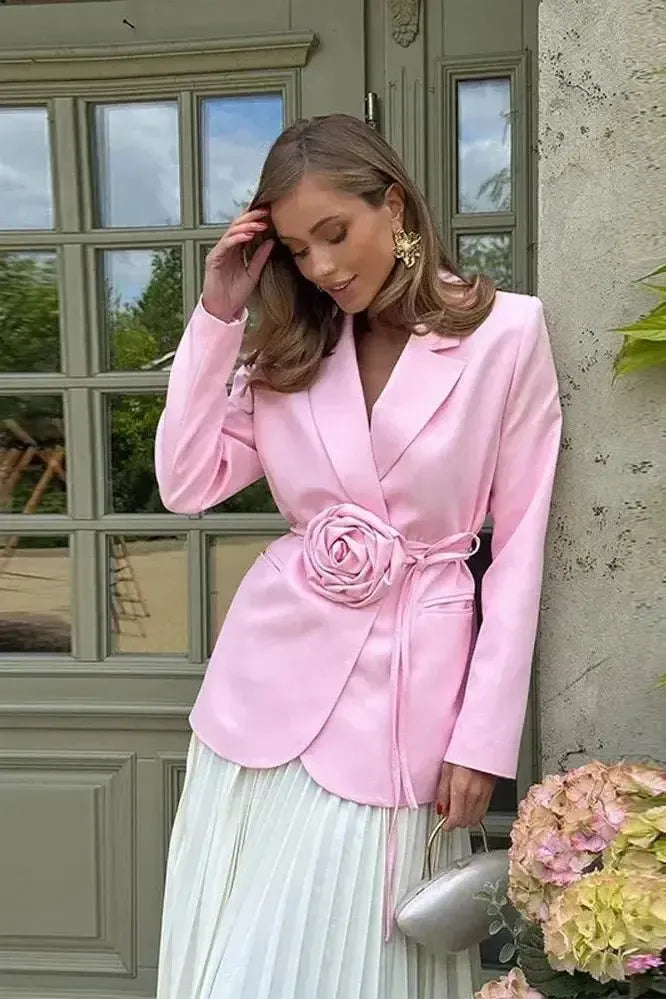 Dame blazer med taljebælte elegant pasform