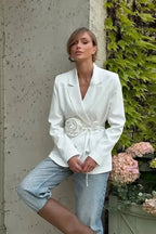 Dame blazer med taljebælte elegant pasform