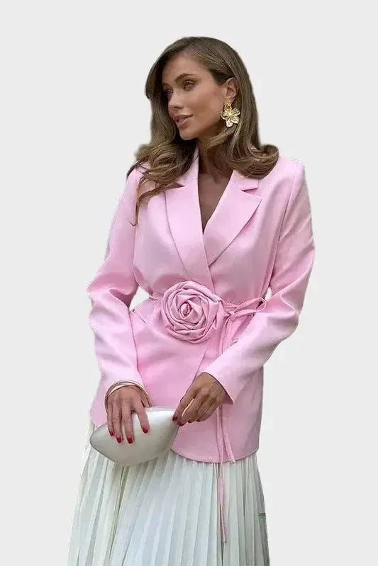 Dame blazer med taljebælte elegant pasform