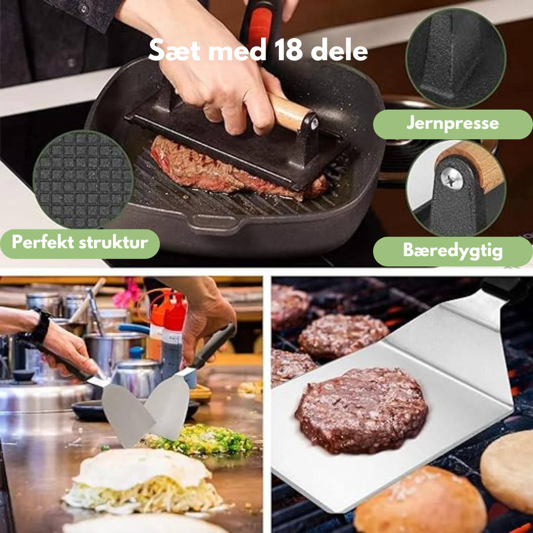 18-delt BBQ-sæt med rustfrit stål og opbevaringstaske