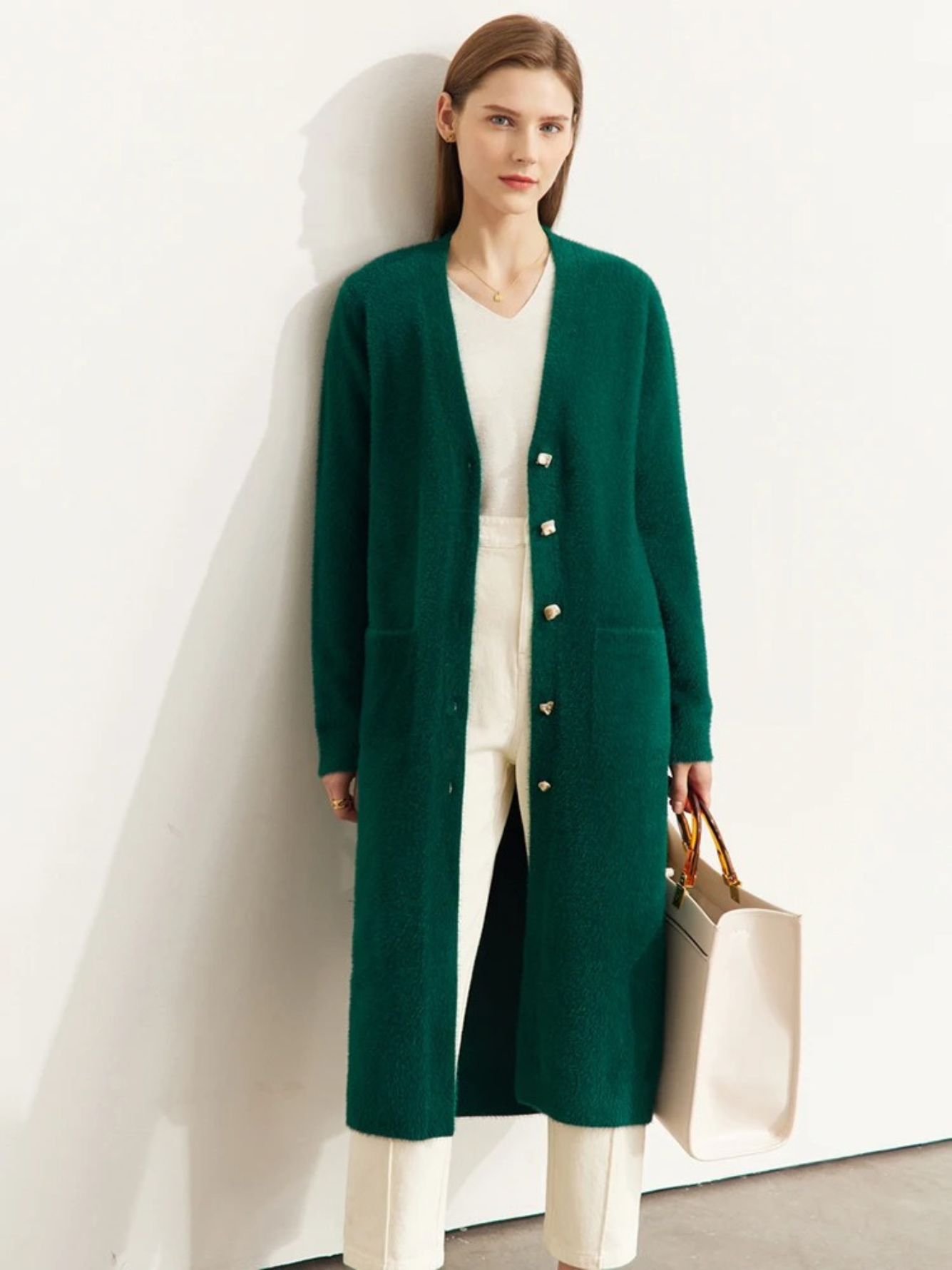 Langstrikket Cardigan med Knapper