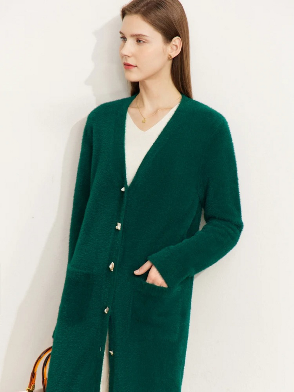 Langstrikket Cardigan med Knapper